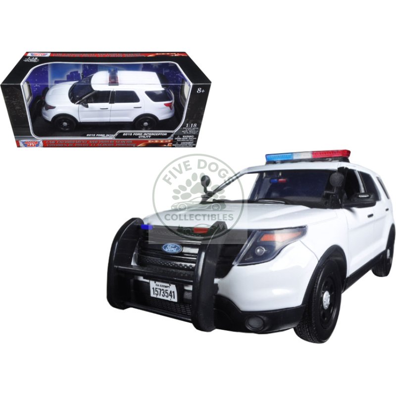 2015 ford pi utility interceptor police car with light bar plain white 1/18 diecast model car by motormax