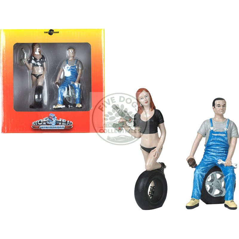 michele and derek tire brigade 2 piece figurine set 1/18 by motorhead miniatures