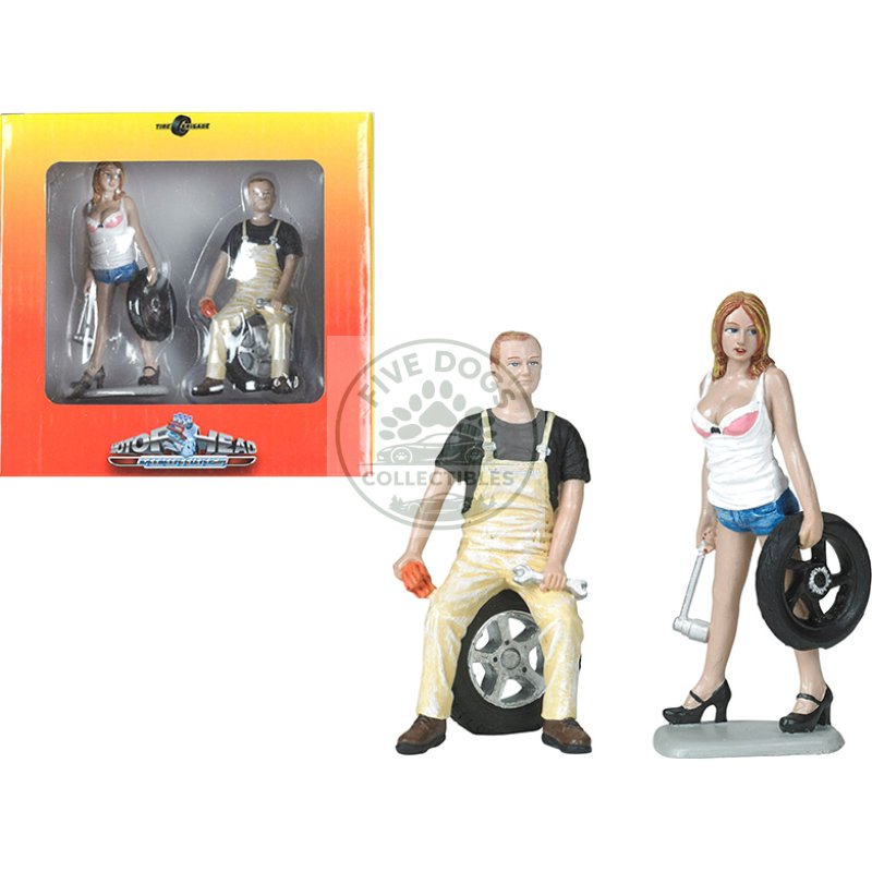 meg and derek tire brigade 2 piece figurine set 1/18 by motorhead miniatures
