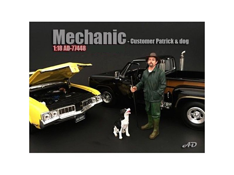 customer patrick and a dog figurine / figure for 1:18 models by american diorama customer patrick and a dog figurine / figure for 1:18 models by american diorama