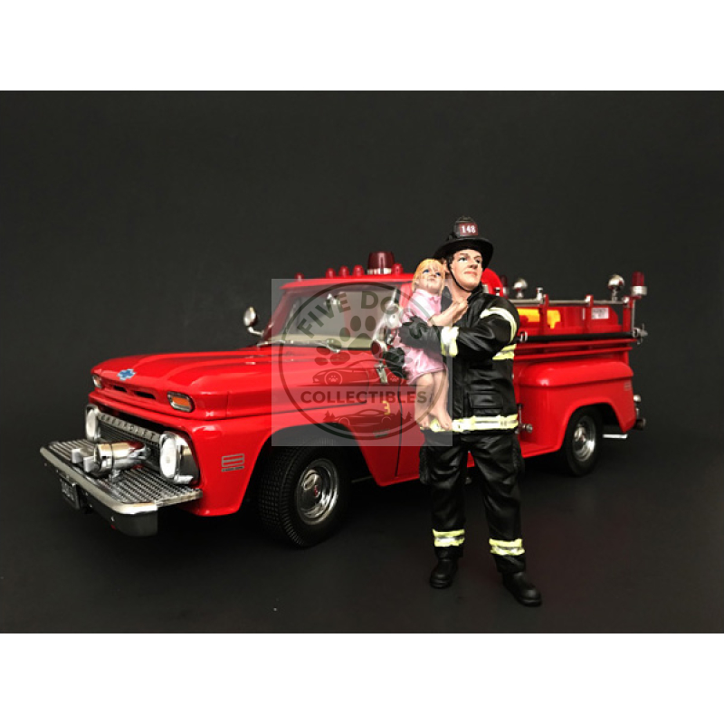 firefighter saving life with baby figurine / figure for 1:18 models by american diorama