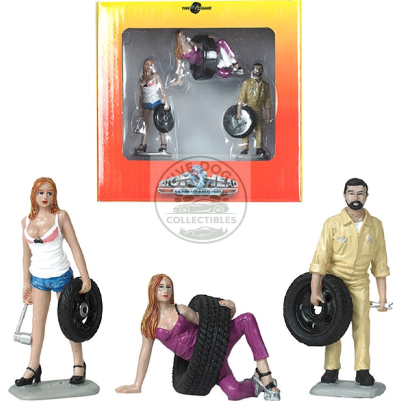 val, meg and gary tire brigade 3 piece figurine set 1/24 by motorhead miniatures