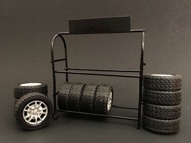 metal tire rack with rims and tires for 1/24 scale models by american diorama metal tire rack with rims and tires for 1/24 scale models by american diorama