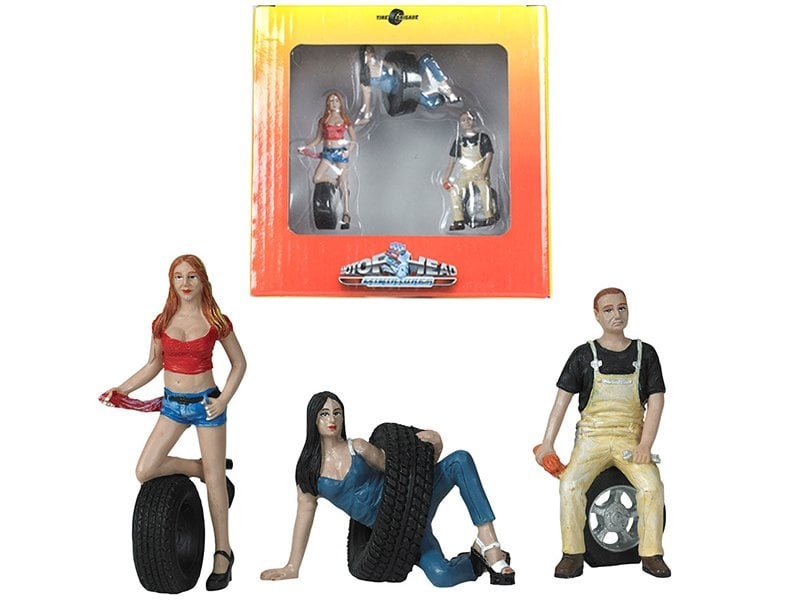 val, andie and derek tire brigade 3 piece figurine set 1/24 by motorhead miniatures val, andie and derek tire brigade 3 piece figurine set 1/24 by motorhead miniatures