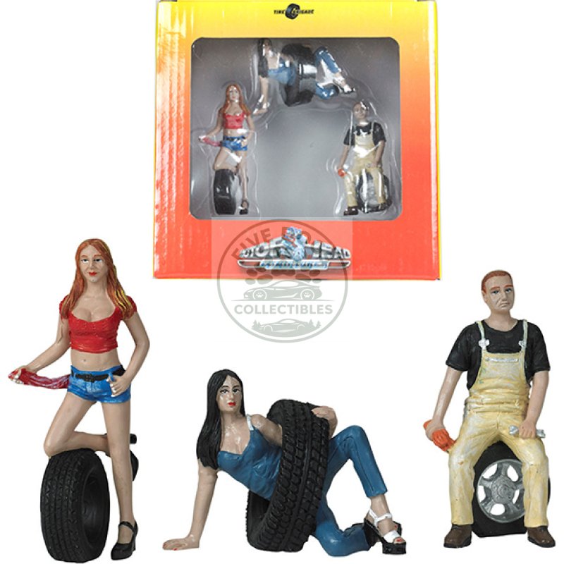 val, andie and derek tire brigade 3 piece figurine set 1/24 by motorhead miniatures