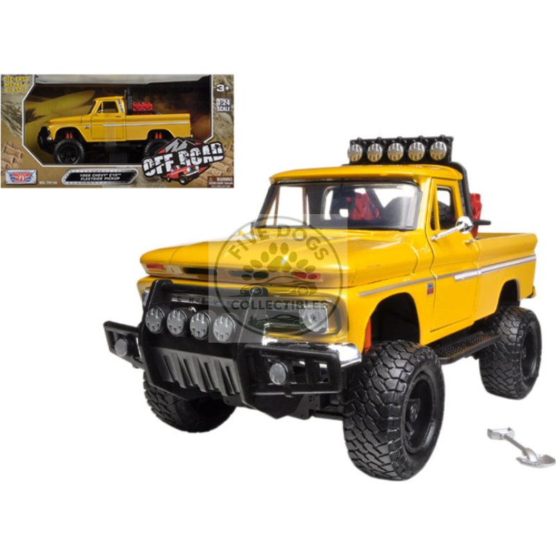 1966 chevrolet c10 fleetside pickup truck off road yellow 1/24 diecast model by motormax