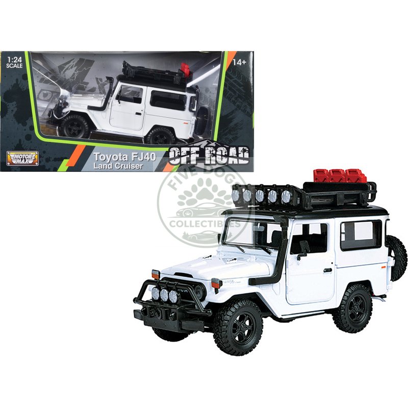 toyota fj40 land cruiser white "4x4 overlanders" series 1/24 diecast model car by motormax
