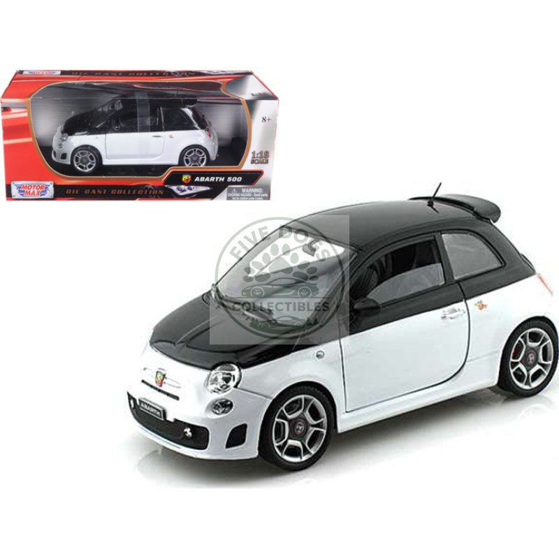 fiat abarth 500 white and black 1/18 diecast model car by motormax