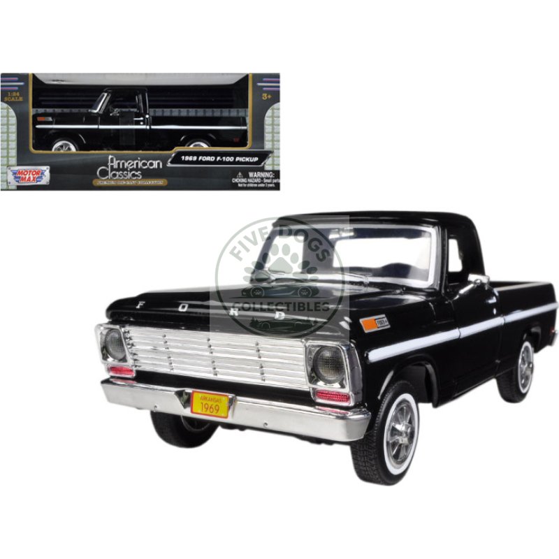 1969 ford f 100 pickup truck black 1/24 diecast model car by motormax