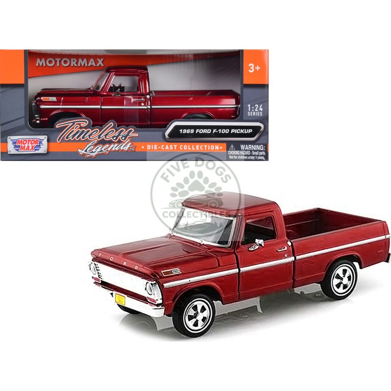 1969 ford f 100 pickup truck burgundy 1/24 diecast model car by motormax