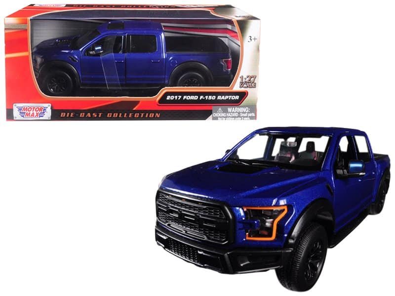 2017 ford f 150 raptor pickup truck blue with black wheels 1/27 diecast model car by motormax 2017 ford f 150 raptor pickup truck blue with black wheels 1/27 diecast model car by motormax