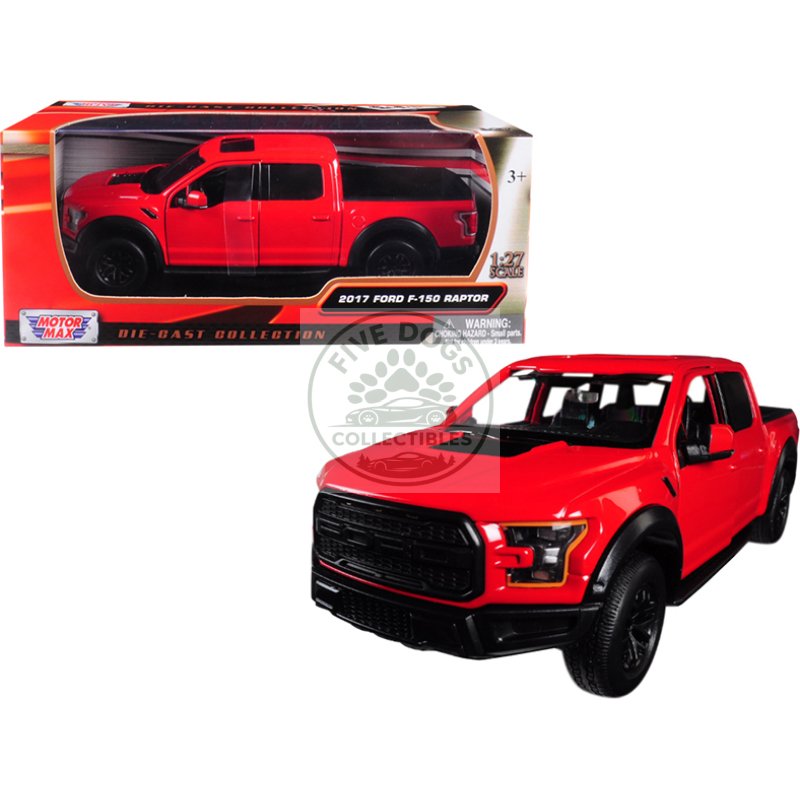 2017 ford f 150 raptor pickup truck red with black wheels 1/27 diecast model car by motormax