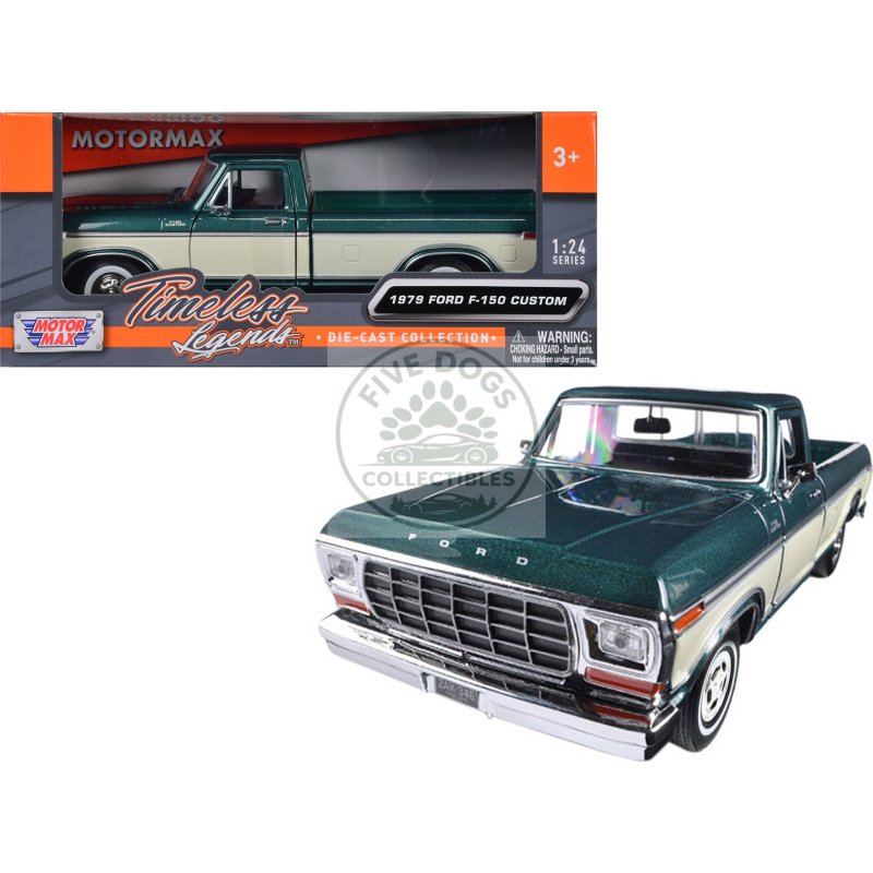 1979 ford f 150 pickup truck green metallic and cream 1/24 diecast model car by motormax
