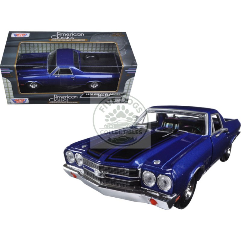 1970 chevrolet el camino ss 396 dark blue metallic with black stripes 1/24 diecast model car by motormax
