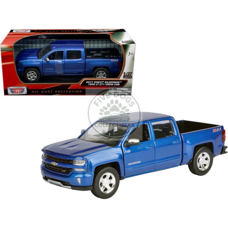 2017 chevrolet silverado 1500 lt z71 crew cab pickup truck blue 1/27 diecast model car by motormax