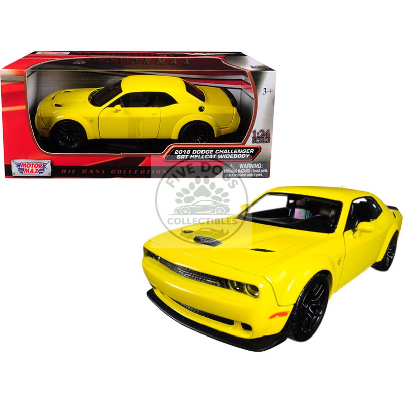 2018 dodge challenger srt hellcat widebody yellow 1/24 diecast model car by motormax