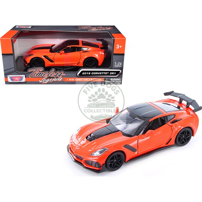 2019 chevrolet corvette zr1 orange with black accents 1/24 diecast model car by motormax