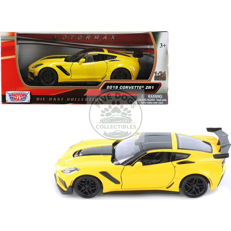 2019 chevrolet corvette zr1 yellow with black accents 1/24 diecast model car by motormax