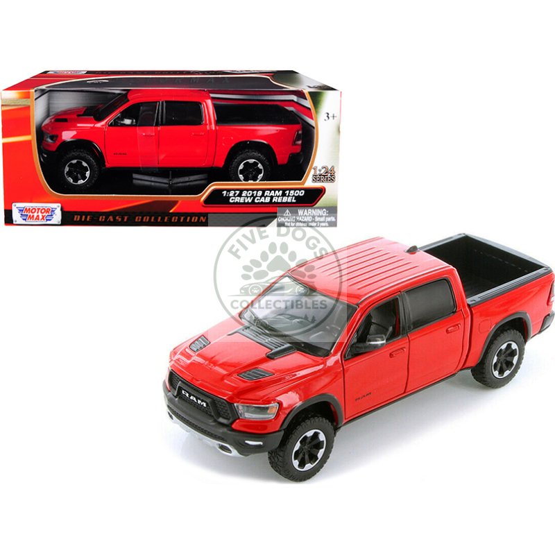 2019 ram 1500 rebel crew cab pickup truck red 1/24 diecast model car by motormax