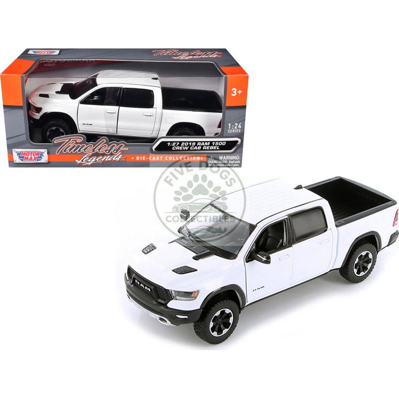 2019 ram 1500 rebel crew cab pickup truck white 1/24 1/27 diecast model car by motormax