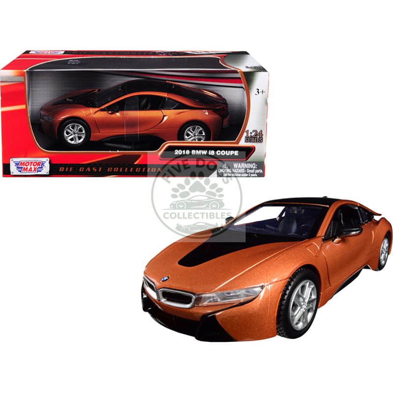 2018 bmw i8 coupe metallic orange with black top 1/24 diecast model car by motormax
