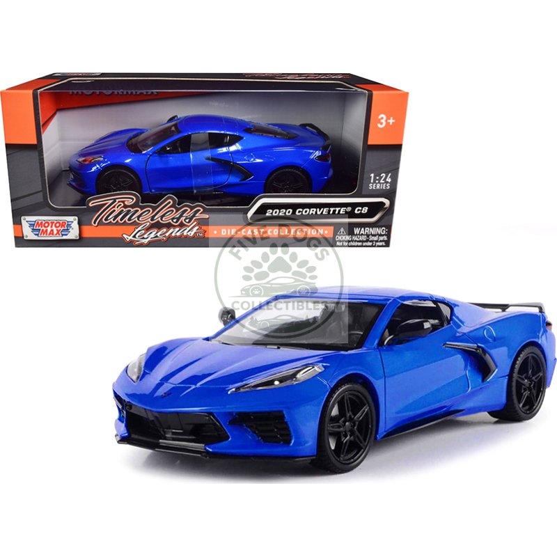 2020 chevrolet corvette c8 stingray blue metallic "timeless legends" 1/24 diecast model car by motormax