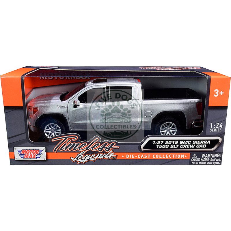 2019 gmc sierra 1500 slt crew cab pickup truck silver metallic 1/24 1/27 diecast model car by motormax