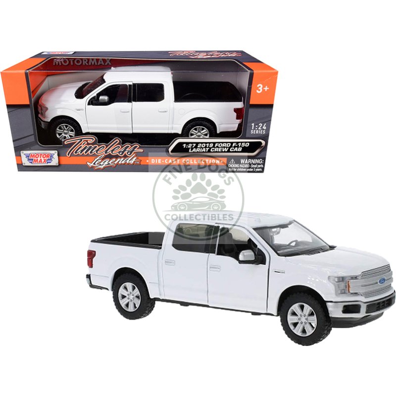 2019 ford f 150 lariat crew cab pickup truck white 1/24 1/27 diecast model car by motormax