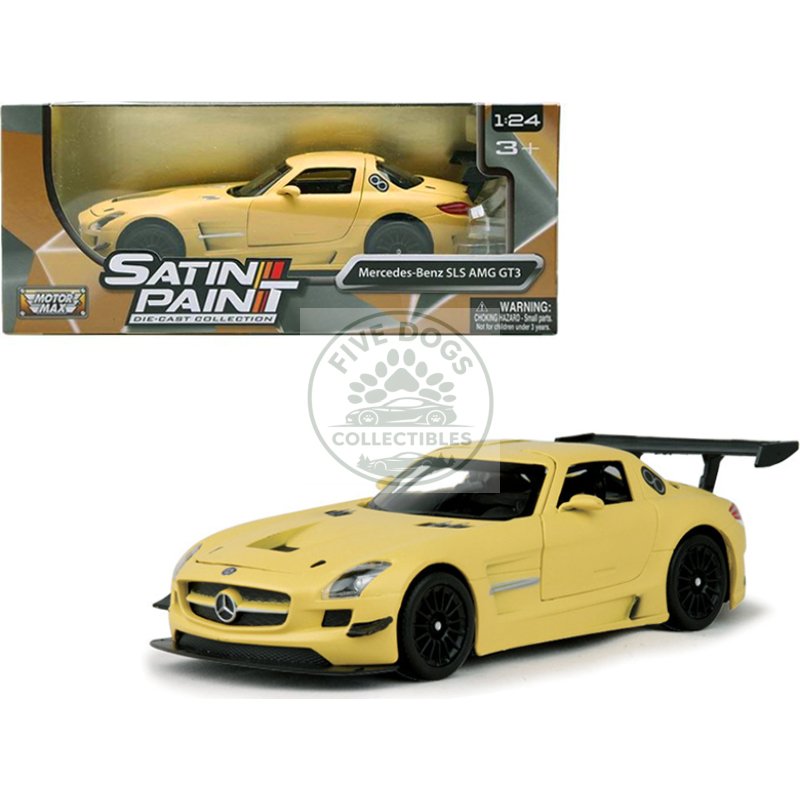 mercedes benz sls amg gt3 matte yellow 1/24 diecast model car by motormax