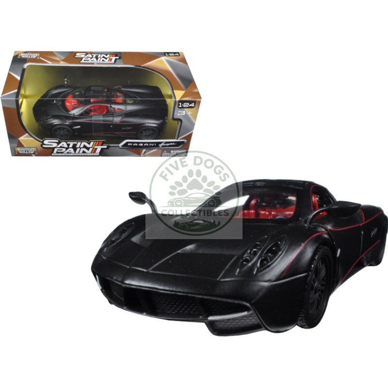 pagani huayra matt black with red interior 1/24 diecast model car by motormax