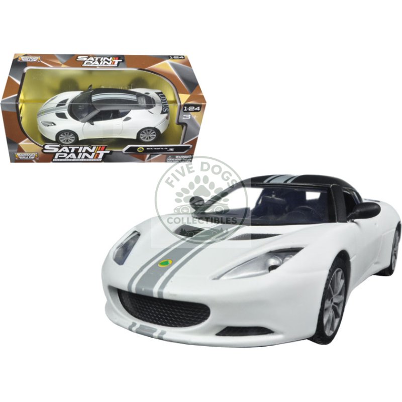 lotus evora s matt white with black top and gray stripes "satin paint" series 1/24 diecast model car by motormax
