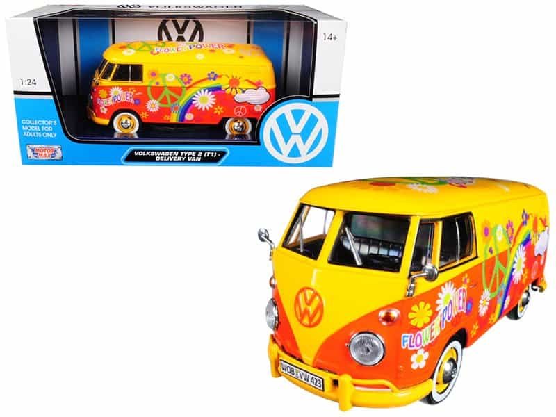 volkswagen type 2 (t1) delivery van flower power 1/24 diecast car model by motormax volkswagen type 2 (t1) delivery van flower power 1/24 diecast car model by motormax