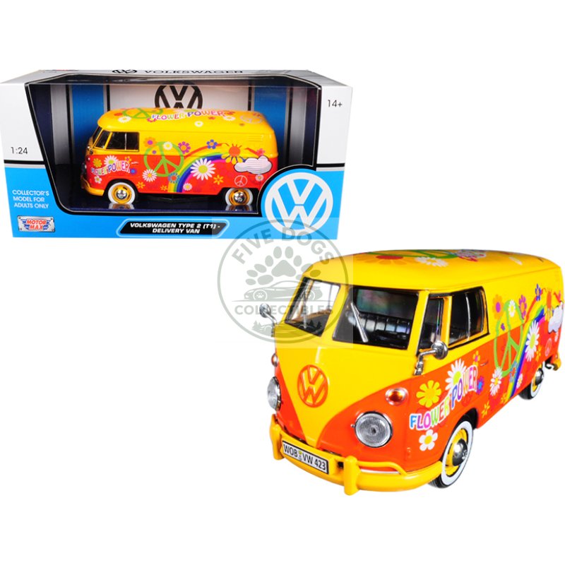 volkswagen type 2 (t1) delivery van flower power 1/24 diecast car model by motormax