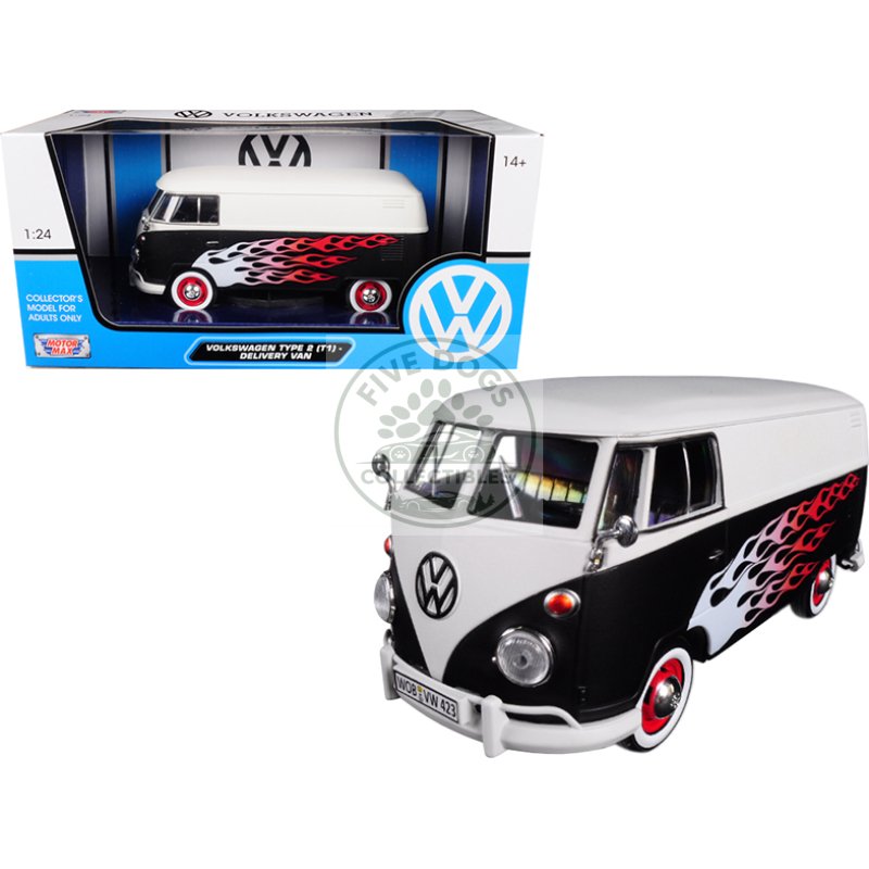 volkswagen type 2 (t1) delivery van with flames 1/24 diecast car model by motormax