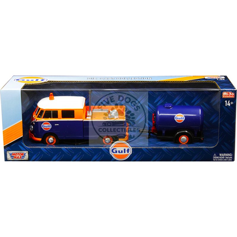volkswagen service pickup truck with plastic oil tank "gulf oil" 1/24 diecast model car by motormax