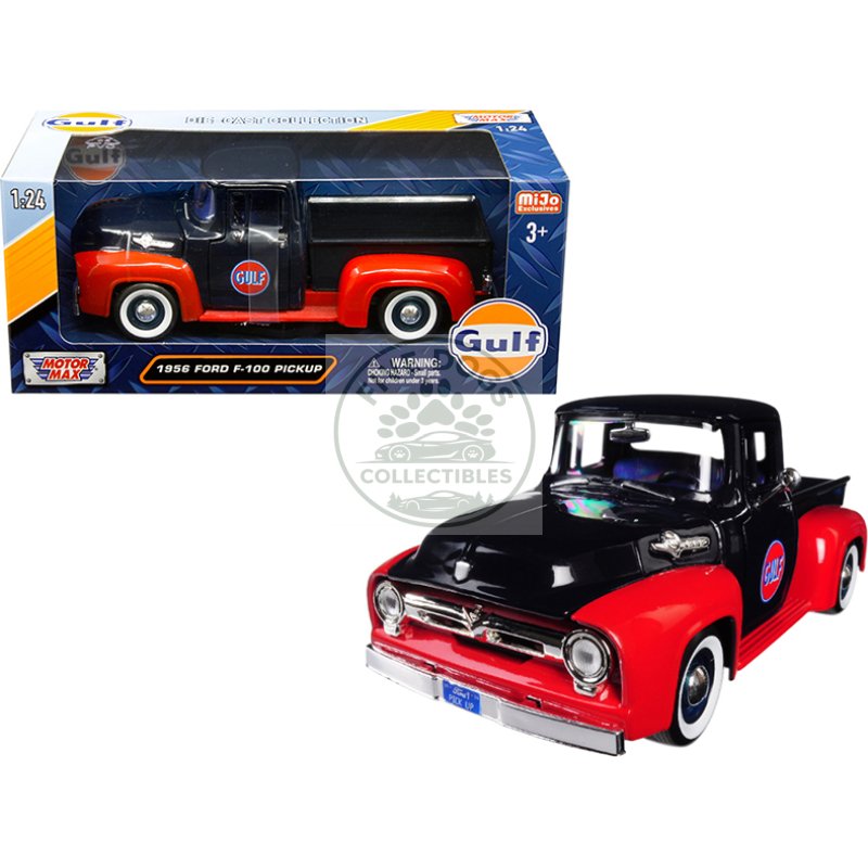 1956 ford f 100 pickup truck "gulf" dark blue and red 1/24 diecast model car by motormax