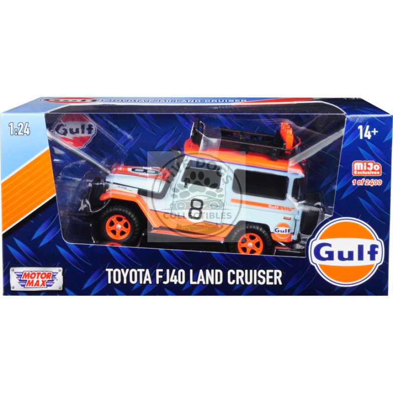 toyota fj40 land cruiser #8 "gulf oil" white limited edition to 2400 pieces worldwide 1/24 diecast model car by motormax