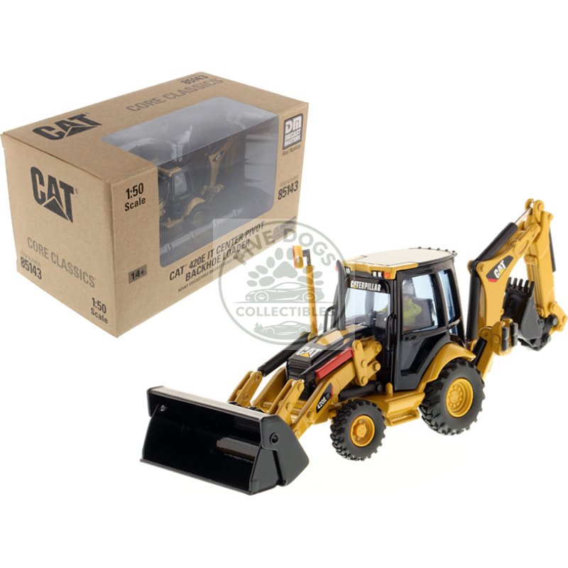 cat caterpillar 420e center pivot backhoe loader with working tools with operator "core classics series" 1/50 diecast model by diecast masters