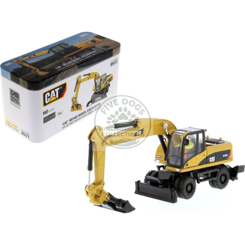 cat caterpillar m318d wheeled excavator with operator "high line" series 1/87 (ho) scale diecast model by diecast masters