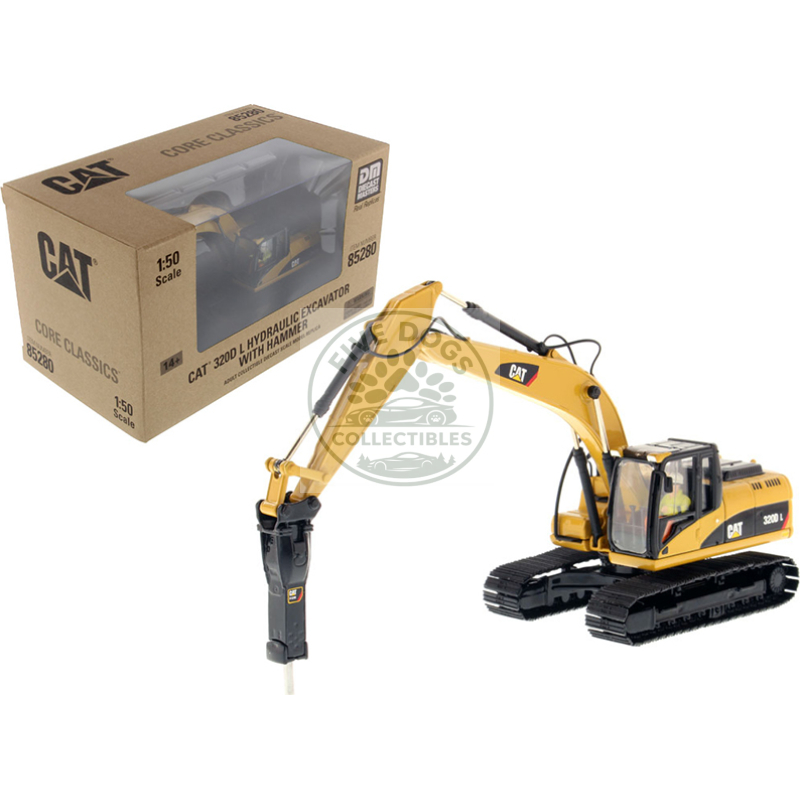 cat caterpillar 320d l hydraulic excavator with hammer and operator "core classics series" 1/50 diecast model by diecast masters