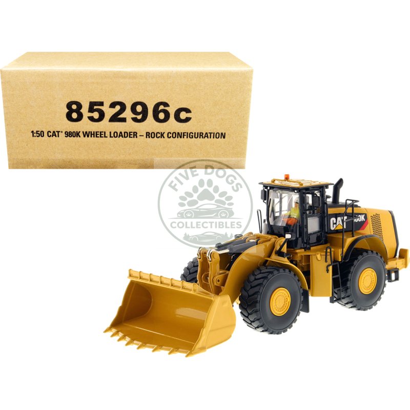 cat caterpillar 980k wheel loader rock configuration with operator "core classics series" 1/50 diecast model by diecast masters