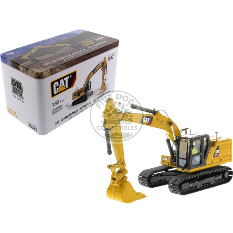 cat caterpillar 323 hydraulic excavator with operator next generation design "high line series" 1/50 diecast model by diecast masters
