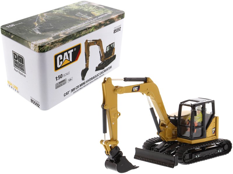 cat caterpillar 309 cr next generation mini hydraulic excavator with work tools and operator "high line" series 1/50 diecast model by diecast masters cat caterpillar 309 cr next generation mini hydraulic excavator with work tools and operator "high line" series 1/50 diecast model by diecast masters