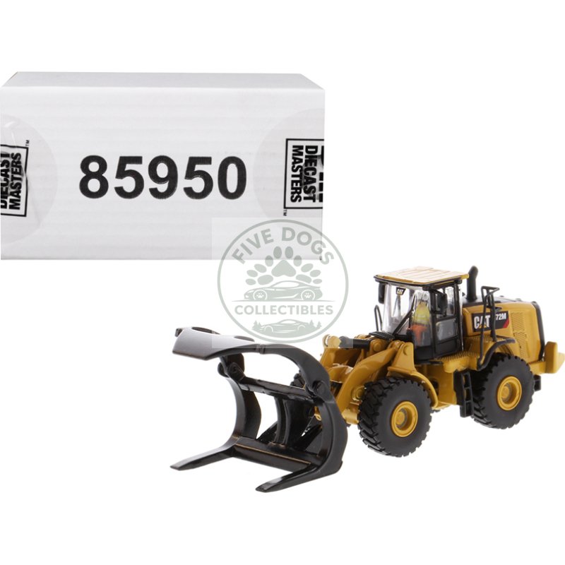 cat caterpillar 972m wheel loader with log fork and operator "high line" series 1/87 (ho) scale diecast model by diecast masters