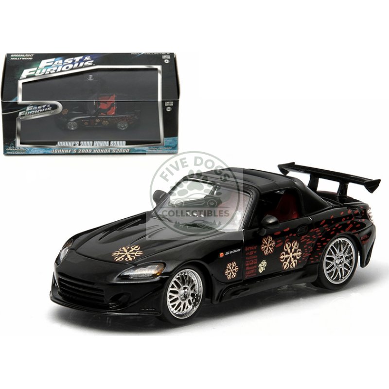 johnny's 2000 honda s2000 black "the fast and the furious" movie (2001) 1/43 diecast model car by greenlight