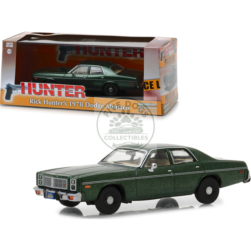 1978 dodge monaco (rick hunter's) green "hunter" (1984 1991) tv series 1/43 diecast model car by greenlight
