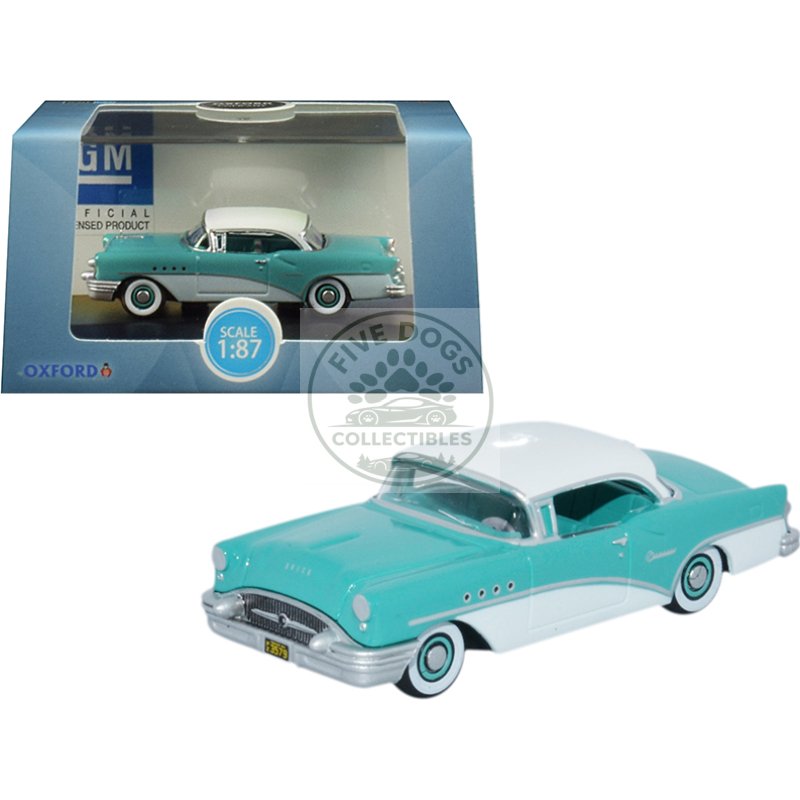 1955 buick century turquoise and polo white 1/87 (ho) scale diecast model car by oxford diecast