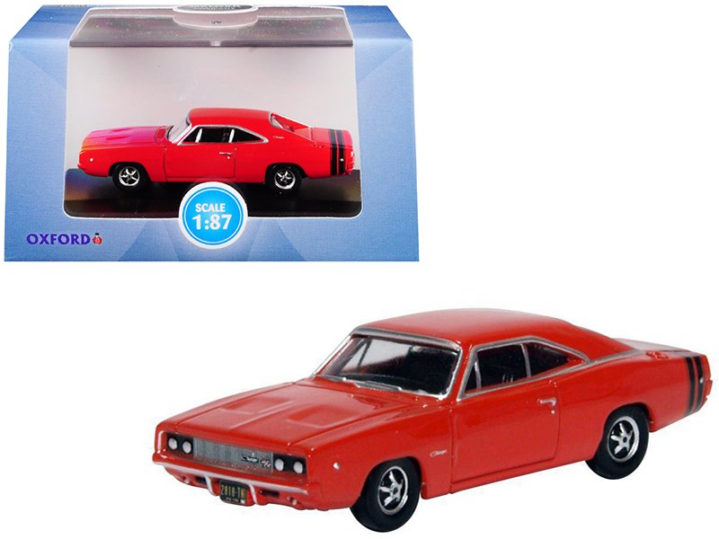 1968 dodge charger bright red with black stripes 1/87 (ho) scale diecast model car by oxford diecast 1968 dodge charger bright red with black stripes 1/87 (ho) scale diecast model car by oxford diecast