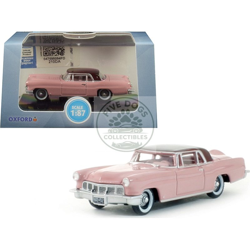 1956 lincoln continental mark ii pink with dubonnet red top 1/87 (ho) scale diecast model car by oxford diecast
