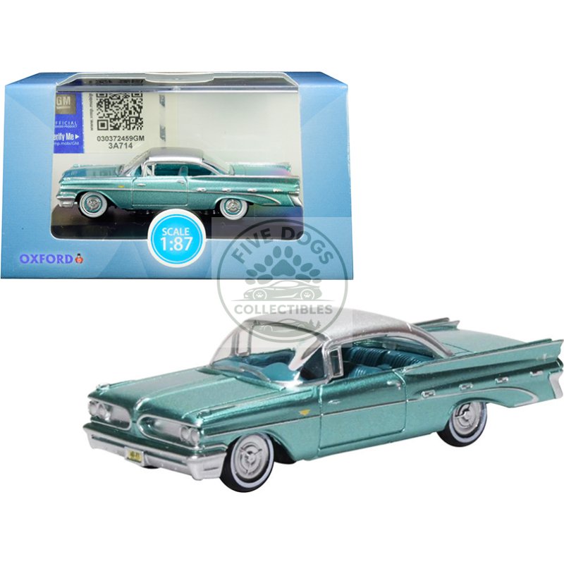 1959 pontiac bonneville coupe seaspray green with silver top 1/87 (ho) scale diecast model car by oxford diecast